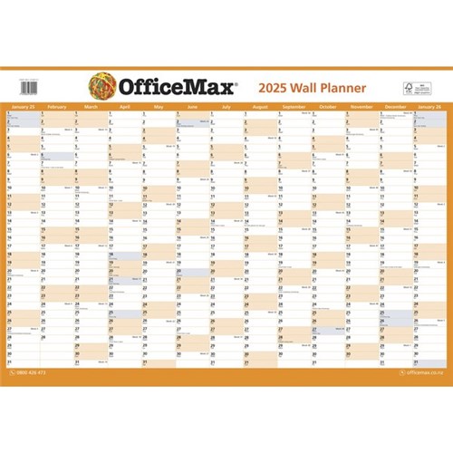OfficeMax A3 Dated Year Wall Planner Double Sided 420x297mm 2025