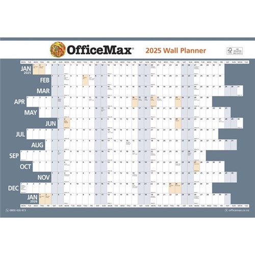 OfficeMax A3 Dated Year Wall Planner Double Sided Laminated 420x297mm 2025