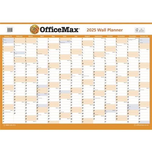 OfficeMax A3 Dated Year Wall Planner Double Sided Laminated 420x297mm 2025