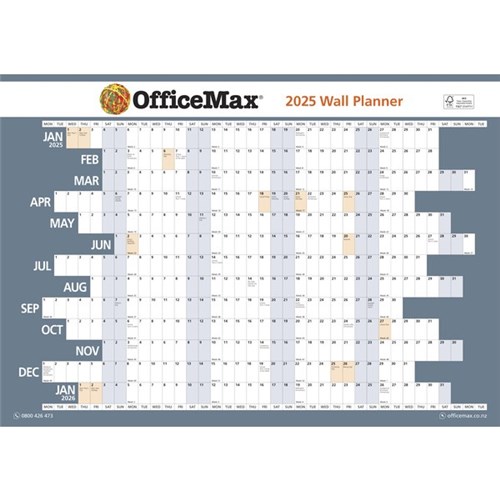 OfficeMax Dated Year Wall Planner Double Sided 990x700mm 2025