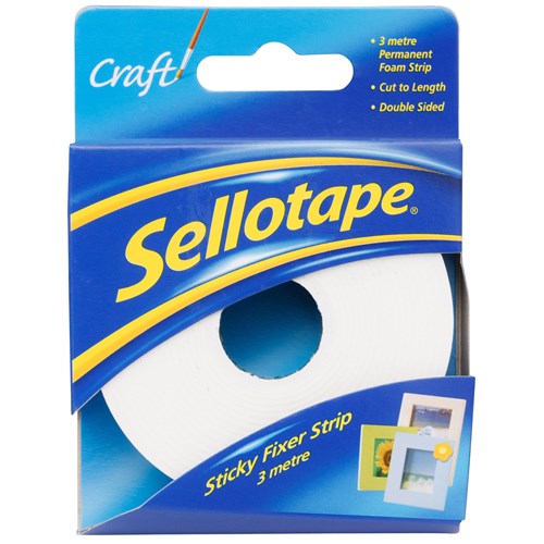 Sellotape Double Sided Fixer Foam Strip Sticky Tape 25mm x 3m