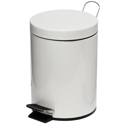 Round Pedal Rubbish Bin Stainless Steel 5L White | OfficeMax NZ