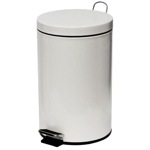 Round Pedal Rubbish Bin Stainless Steel 12L White OfficeMax NZ