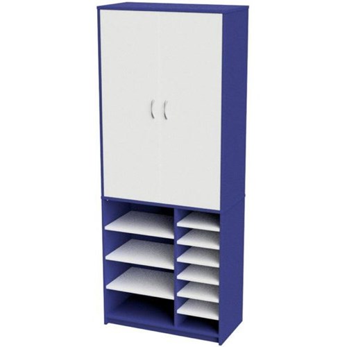 Zealand Teacher's Wall Unit With Open Base & Tote Tray Blue/White 800x400x2000mm