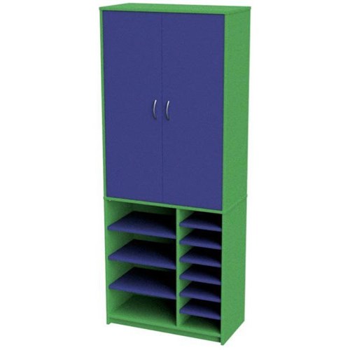 Zealand Teacher's Wall Unit With Open Base & Tote Tray Green/Blue 800x400x2000mm