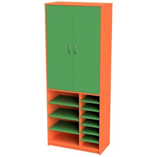 Zealand Teacher's Wall Unit With Open Base & Tote Tray Orange/Green 800x400x2000mm
