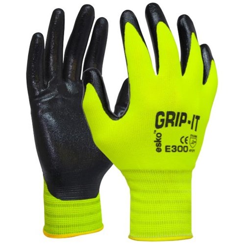 Esko Grip-It Hi Vis Palm Coated Nitrile Gloves, Pair