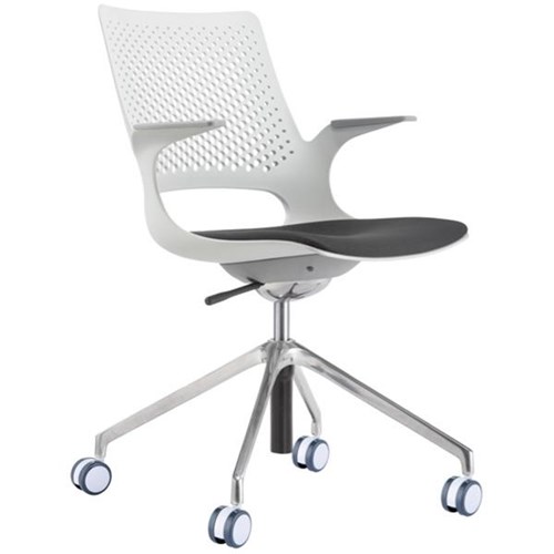 Konfurb Harmony Visitor Chair With Arms 4 Star Base Light Grey/Charcoal/Polished Aluminium