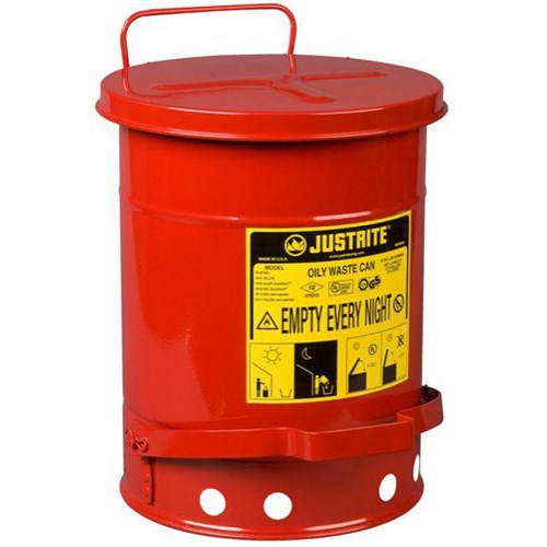 Justrite Safety Spill Oil Waste Can 23L Red