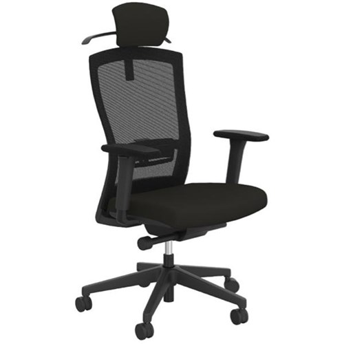 Klever Task Chair With Arms & Headrest Mesh Back Black/Black