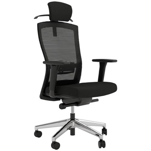 Klever Executive Chair With Arms & Headrest Mesh Back Black/Alloy