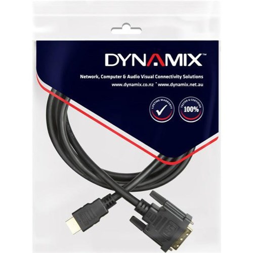 Dynamix HDMI Male to DVI-D Male Adaptor Cable 2m Black