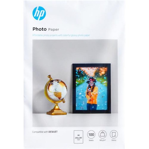 HP A4 180gsm Glossy Deskjet/Inkjet Photo Paper, Pack of 100