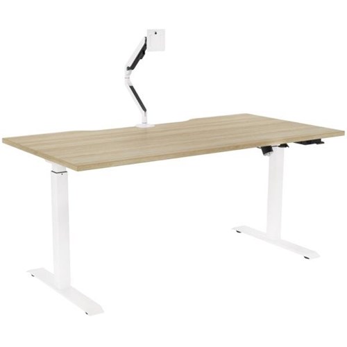 Breeze Active Electric Height Adjustable Desk Monitor Arm Bluetooth 1600mm Atlantic Oak/White