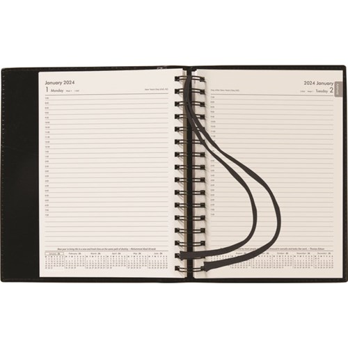 Winc A51 1/2 Hour Appointment Diary PVC A5 1 Day Per Page 2024 Black