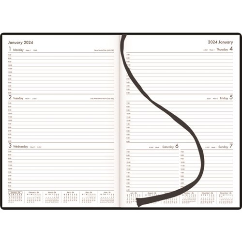 Winc A43 Hourly Appointment Diary Recycled A4 Week To View 2024 Black