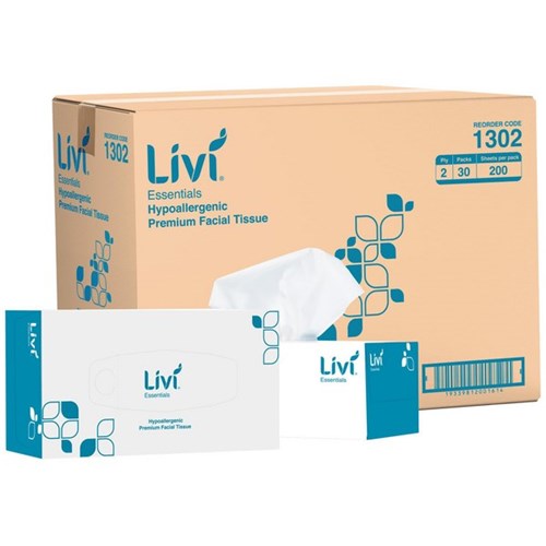 Livi Essentials Facial Tissues 2 Ply 200 Sheets, Carton of 30