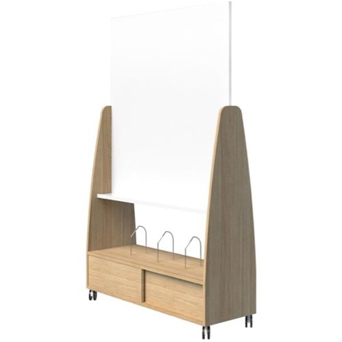 Switch Whiteboard Mobile & Shelf With Sliding Door 1220mm Classic Oak