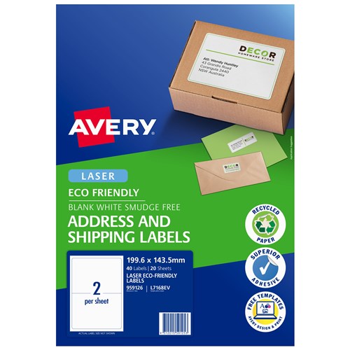 Avery Laser Eco Label L7168EV 2 Per Sheet 20 Sheets