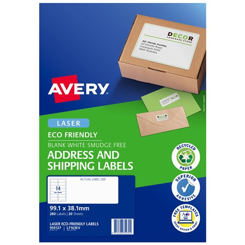 Avery Laser Eco Label L7163EV 14 Per Sheet 20 Sheets