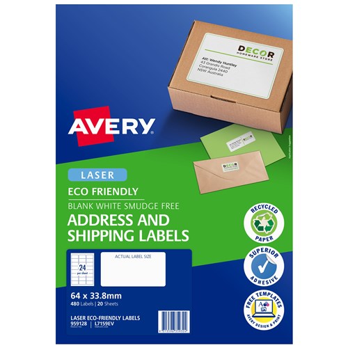Avery Laser Eco Label L7163EV 24 Per Sheet 20 Sheets