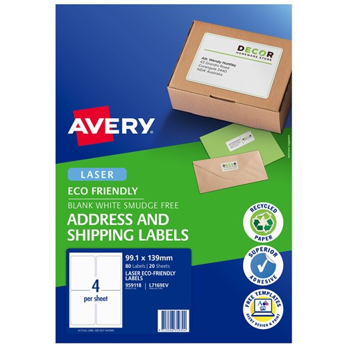 Avery Laser Eco Label L7163EV 4 Per Sheet 20 Sheets