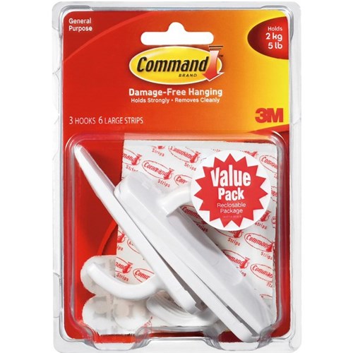 Command™ Adhesive Hooks Large 2kg, Pack of 3