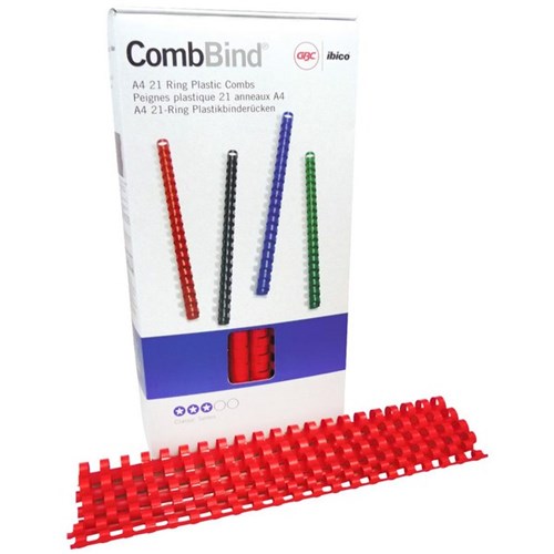 GBC Ibico 10mm Plastic Binding Coils 21 Ring Red, Pack of 100