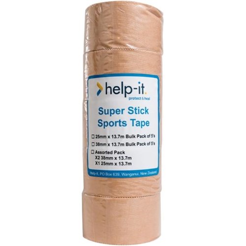 Help-It Super Stick Sports Strapping Tape 38mm x 13.7m, Pack of 5