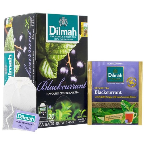 Dilmah Blackcurrant Tea Individually Foil Wrapped Tea Bags, Box of 20