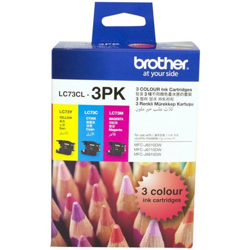 Brother LC73CL-3PK Colour Ink Cartridges, Pack of 3