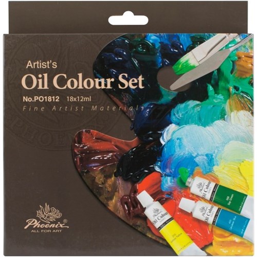 Phoenix Oil Colour Paint 12ml Assorted Colours, Pack of 18