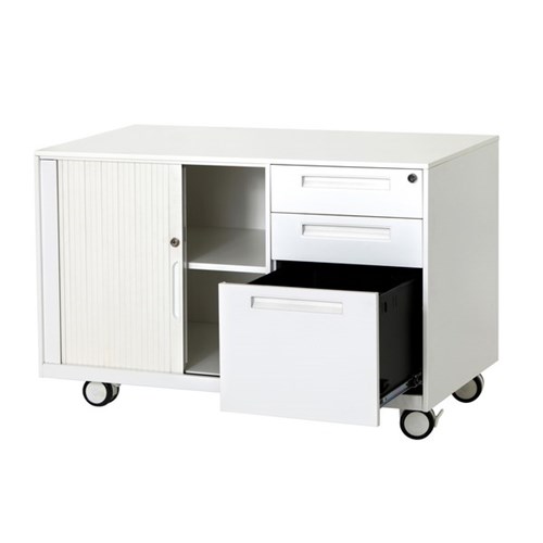 Europlan (Right Side) Pedestal Caddy 3 Drawer With Sliding Door White