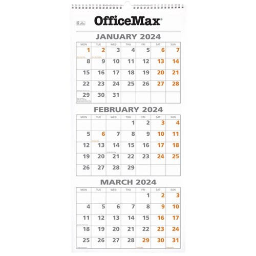 OfficeMax Wall Calendar 3 Month Per View 290x620mm 2024 OfficeMax NZ