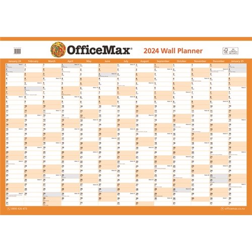 OfficeMax Double Sided Dated Year Wall Planner 990x700mm 2024 Unlaminated 