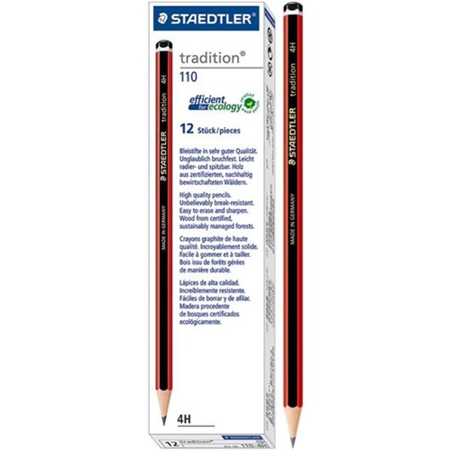 Staedtler Tradition 110 Graphite 4H Pencils, Pack of 12