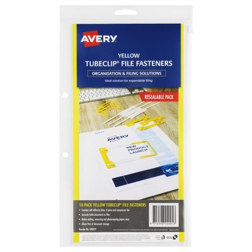 Avery 44005Y Tubeclip File Fastener Yellow, Pack of 10