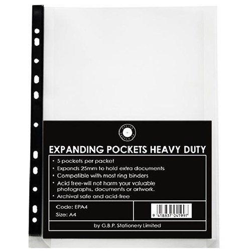 GBP Copysafe Pocket Expanding 25mm A4, Pack of 5
