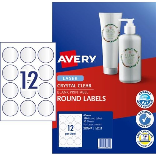 Avery Crystal Clear Round Laser Labels L7114 Clear 12 Per Sheet ...