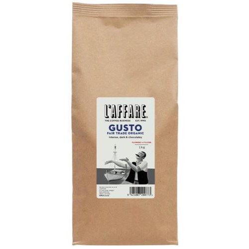 L'affare Gusto Fair Trade Organic Plunger & Filter Grind Ground Coffee 1kg