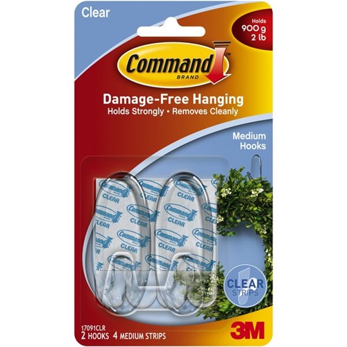 Command™ Adhesive Hooks Medium Clear, Pack of 2