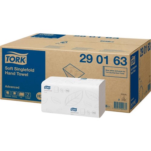 Tork H3 Advanced Singlefold Soft Hand Towels 290163 2 Ply White, Carton of 15 Packs