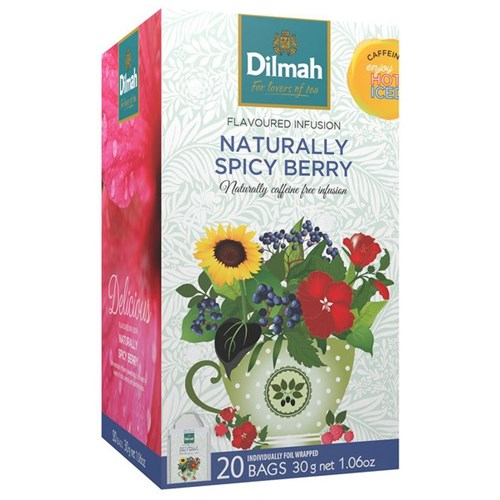 Dilmah Naturally Spicy Berry Enveloped Tea Bags, Box of 20