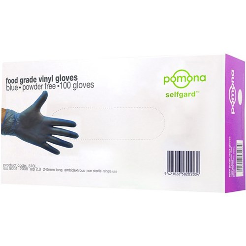 Selfgard Vinyl Disposable Gloves Powder Free Food Grade Blue Medium, Carton of 1000