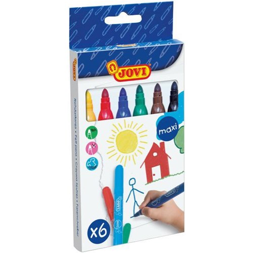 Jovi Maxi Felt Tip Markers Assorted Colours, Pack of 6