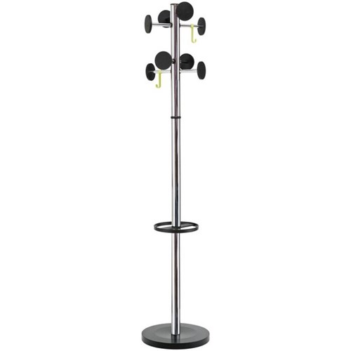 Stan 3 Coat Stand 8 Hooks With Umbrella Stand Silver/Black/Green