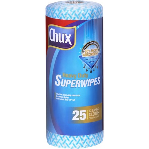Chux Heavy Duty Superwipes Perforated 500 x 220 mm Blue, Roll of 25