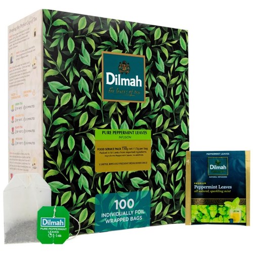 Dilmah Pure Peppermint Leaves Enveloped Tea Bags, Box of 100