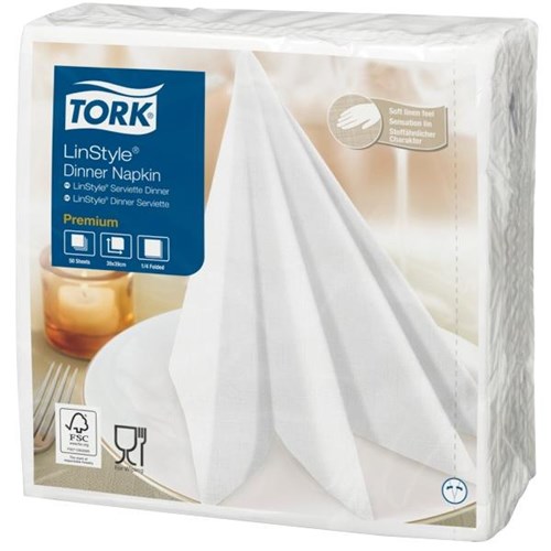 Tork Linstyle Napkins 1 Ply White, Carton of 12 Packs