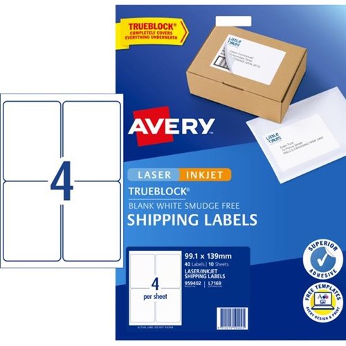 Avery Shipping Laser Labels L7169 White 4 Per Sheet ...